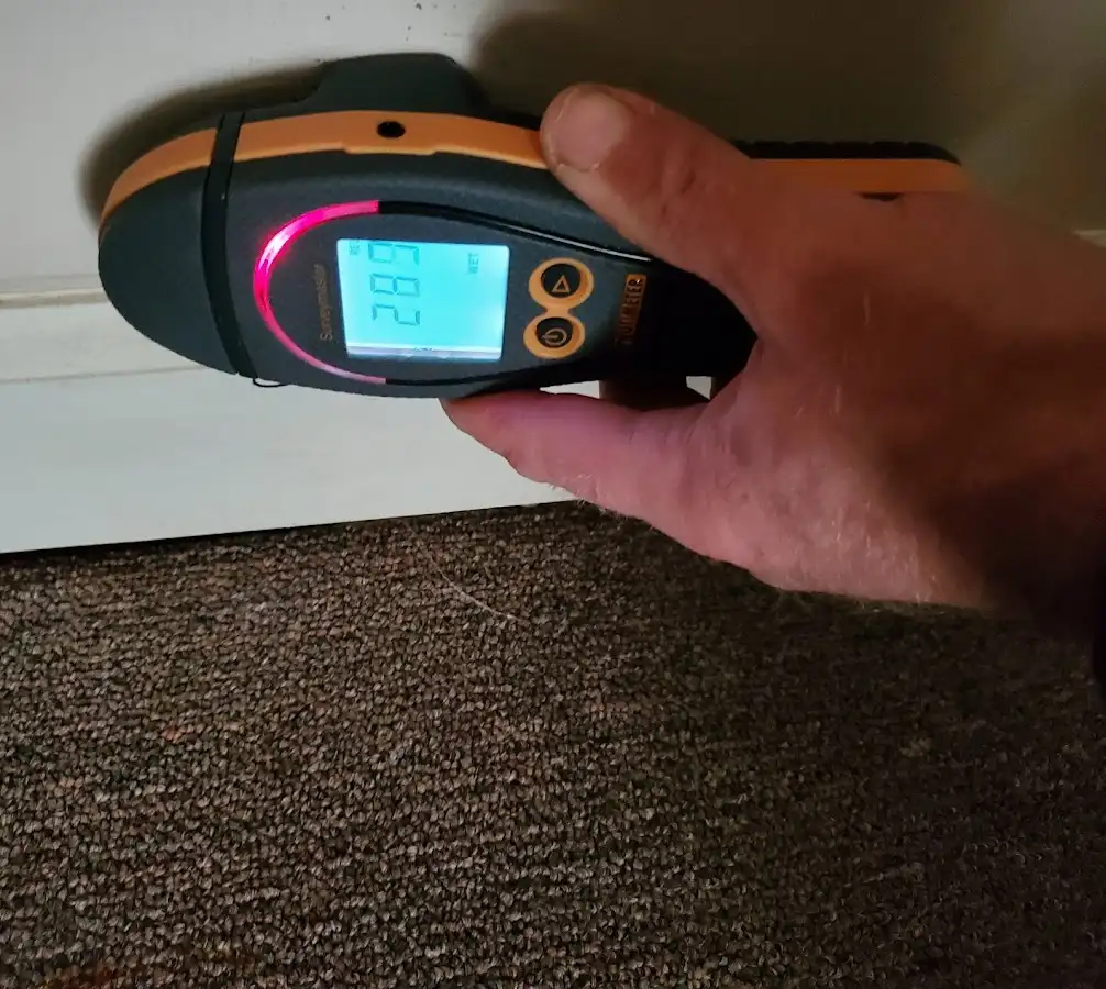 Moisture detection at baseboard during Burst Pipe Cleanup in Plover